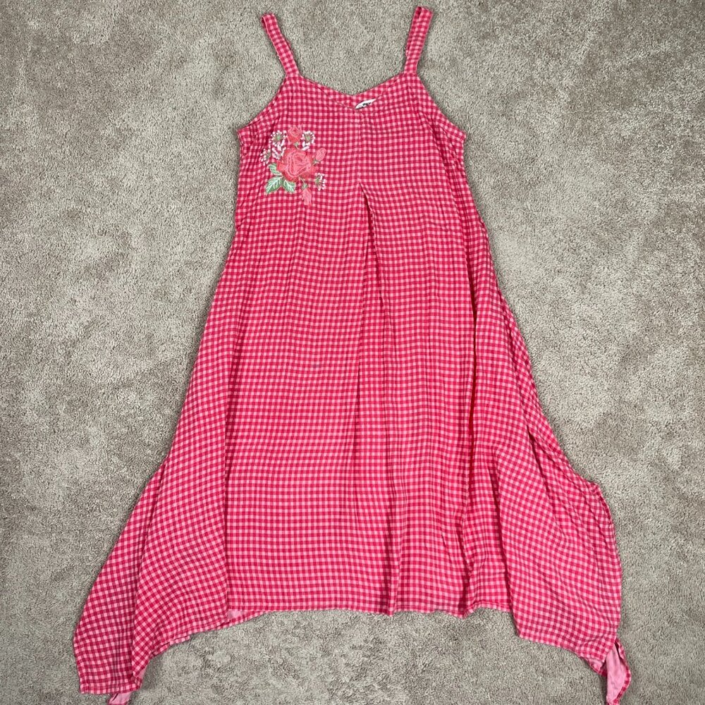 Max Dress Womens M Pink Gingham Check Asymmetric Hem Embroidered Country Y2K